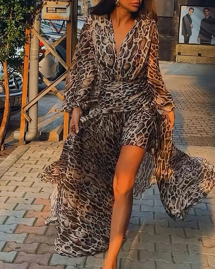 Kendall | Flowing Chiffon Dress with Leopard Print